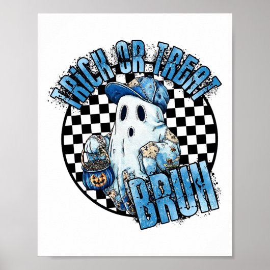 Retro Halloween Blue Denim Patchwork Spooky Ghost Poster (Vorne)