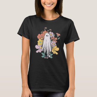Retro-Halloween-Blumen-Geist Gruselige Saison Hall T-Shirt