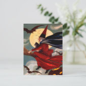 Retro Halloween Broom Hexenkarte Postkarte (Stehend Vorderseite)