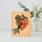 Retro Halloween Broom Hexenkarte Postkarte (Stehend Vorderseite)