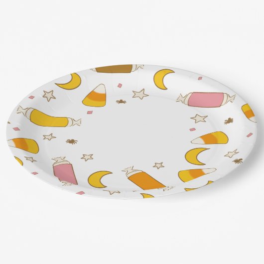 Retro Halloween Candy Classics Party (weiß) Pappteller (Schrägansicht)