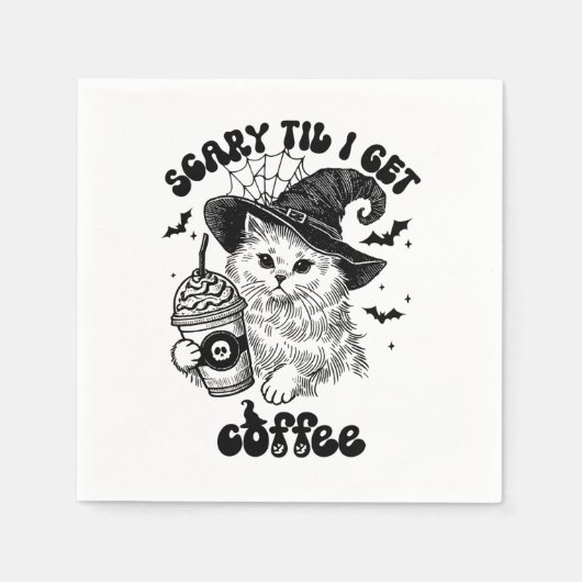 Retro Halloween Cat Kaffee Beängstigend, bis ich K Serviette (Vorderseite)