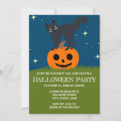 Retro Halloween Cat on Pumpkin Halloween-Party Einladung (Vorderseite)