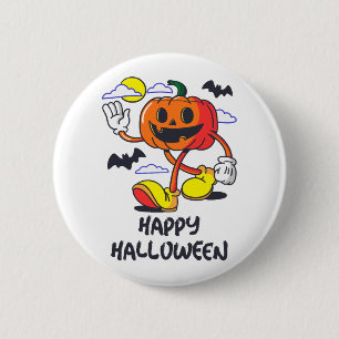 Retro Halloween Comic Pumpkin Illustration Button