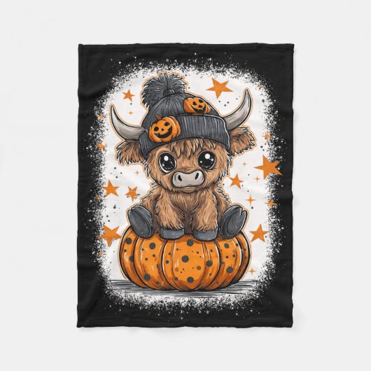 Retro Halloween Cow Pumpkin Fall Cow Erntedank Fleecedecke (Vorderseite)