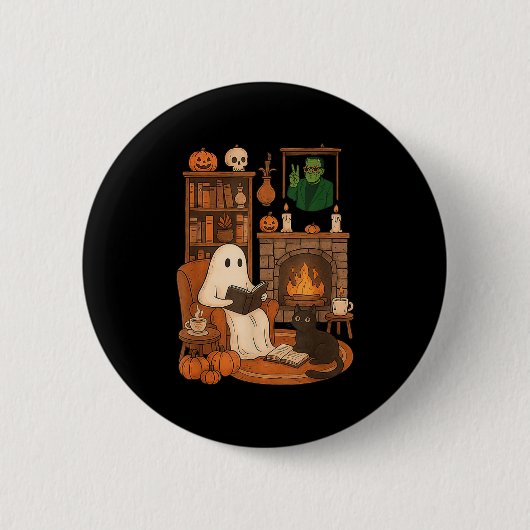 Retro-Halloween-Cozy-Geist-Lesebuch von 90er-Fra Button (Vorderseite)