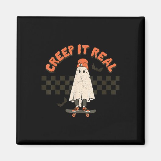 Retro Halloween Creep it real Ghost Boy Fall Seaso Magnet (Vorne)