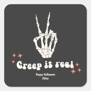 Retro Halloween Creep it Real Skeleton Square Stic Quadratischer Aufkleber