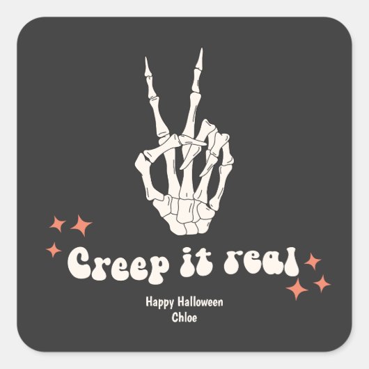 Retro Halloween Creep it Real Skeleton Square Stic Quadratischer Aufkleber (Vorderseite)