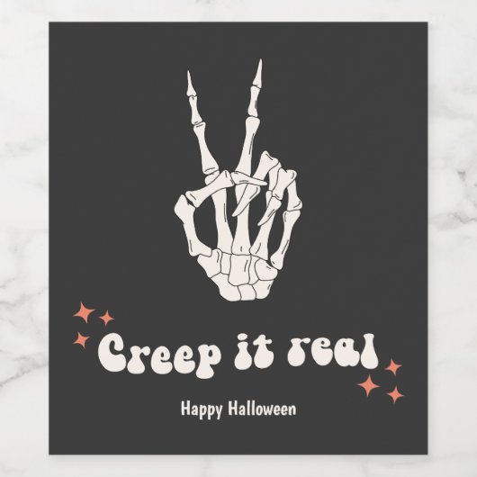 Retro Halloween Creep it Real Skeleton Weinetikett (Einzelnes Label)