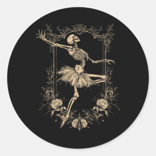 Retro Halloween Dancing Ballerina Skeleton Goth De Runder Aufkleber