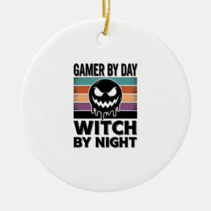 Retro-Halloween-Design für Gamer bei Tag und Hexe  Keramik Ornament
