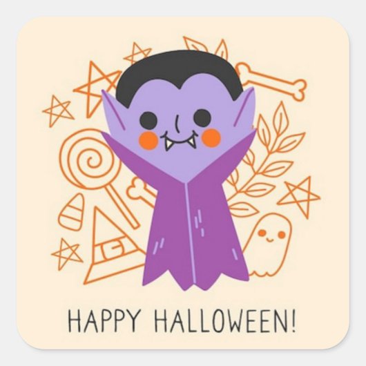 Retro Halloween Dracula Spooky Square Sticker (Vorderseite)