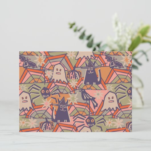 Retro Halloween Einladung (Stehend Vorderseite)