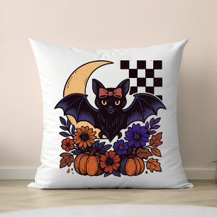 Retro-Halloween-Fledermaus mit Mond im gotischen S Kissen