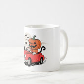 Retro-Halloween-Geist fährt rotes Auto Kaffeetasse (VorderseiteRechts)