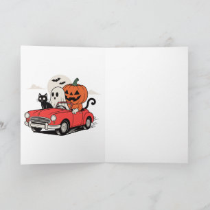 Retro-Halloween-Geist-fährt-rotes-Auto-T-Shirt Karte