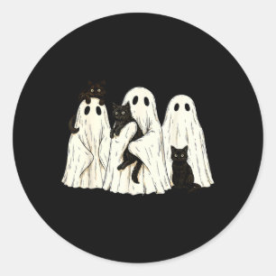 Retro-Halloween-Geist mit schwarzer Katzenkostüm Runder Aufkleber