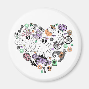 Retro Halloween Geister und Kürbisherzen Magnet