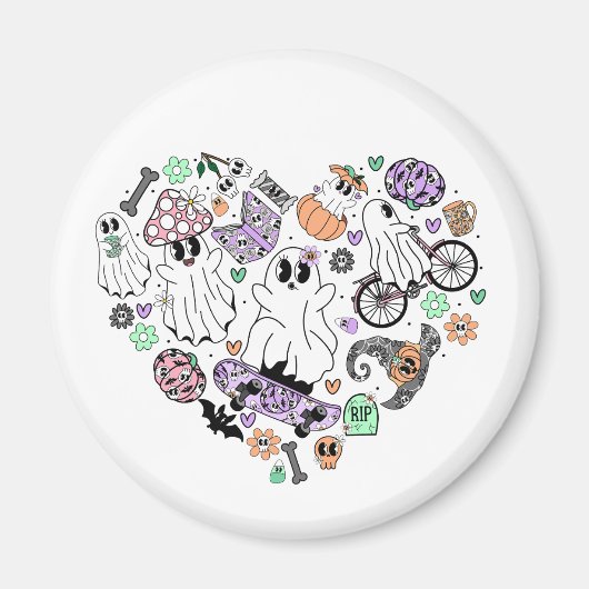 Retro Halloween Geister und Kürbisherzen Magnet (Vorne)