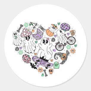 Retro Halloween Geister und Kürbisherzen Runder Aufkleber
