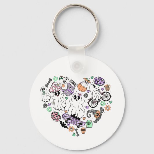 Retro Halloween Geister und Kürbisherzen Schlüsselanhänger (Vorderseite)