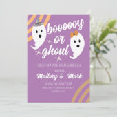 Retro Halloween Gender Reveal Groovy Party Einladung (Stehend Vorderseite)