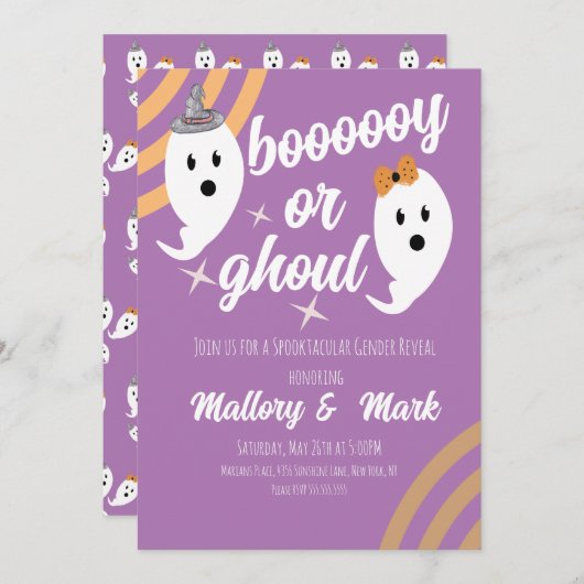 Retro Halloween Gender Reveal Groovy Party Einladung (Vorne/Hinten)