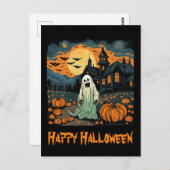 Retro Halloween Ghost Creepy Pumpkin Vollmond Postkarte (Vorne/Hinten)