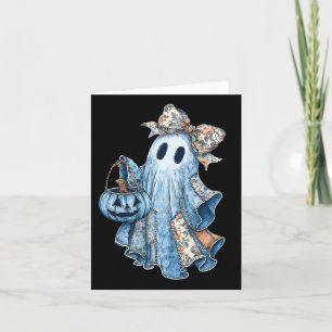 Retro Halloween Ghost Denim Muster Bow Männer Frau Karte
