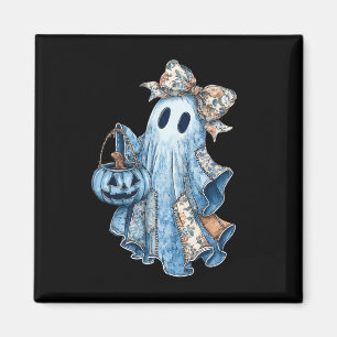 Retro Halloween Ghost Denim Muster Bow Männer Frau Magnet
