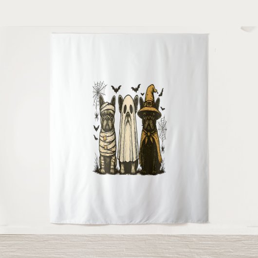 Retro Halloween Ghost French Bulldog Gothic Png Wandteppich (Vorderseite)