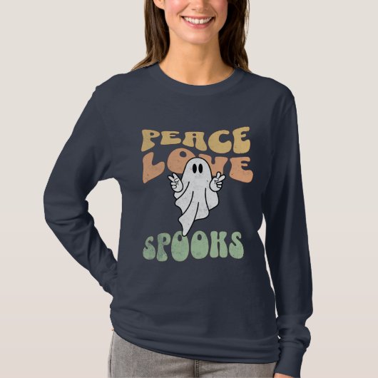 Retro Halloween Ghost Groovy Peace Liebe Spooks T-Shirt (Vorderseite)