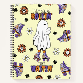 Retro Halloween Ghost mit Roller Blades lila Notizblock
