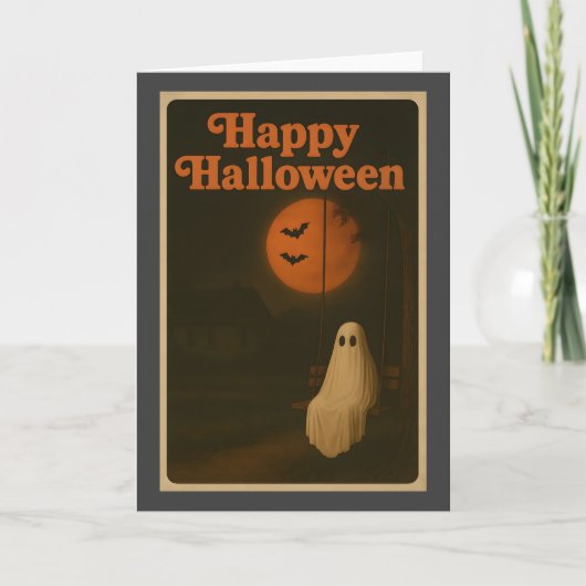 Retro Halloween Ghost Moon Karte (Vorderseite)