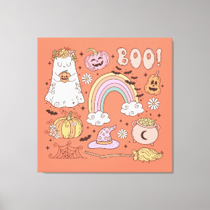 Retro Halloween Ghost Pumpkin Spider Web Hexenhut Leinwanddruck
