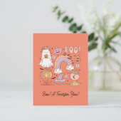 Retro Halloween Ghost Pumpkin Spider Web Hexenhut Postkarte (Stehend Vorderseite)