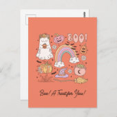 Retro Halloween Ghost Pumpkin Spider Web Hexenhut Postkarte (Vorne/Hinten)