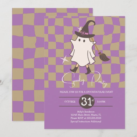 Retro Halloween Ghost Spooky Geburtstagsparty Einladung (Vorne/Hinten)