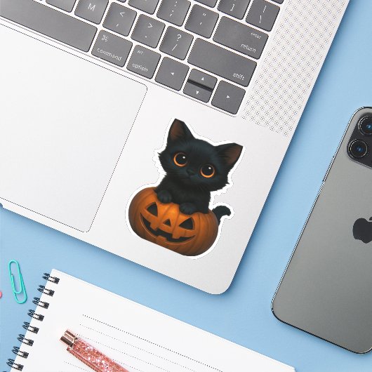 Retro Halloween Ghost und Kat Oversifizierter T - Aufkleber (Laptop mit iPhone)
