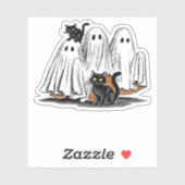 Retro Halloween Ghost und Kat Oversifizierter T -  Aufkleber (Blatt)