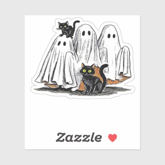 Retro Halloween Ghost und Kat Oversifizierter T -  Aufkleber (Blatt)