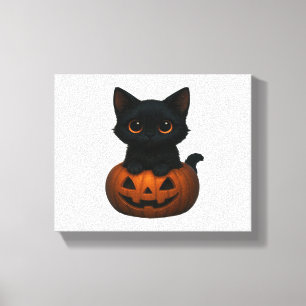 Retro Halloween Ghost und Kat Oversifizierter T -  Leinwanddruck