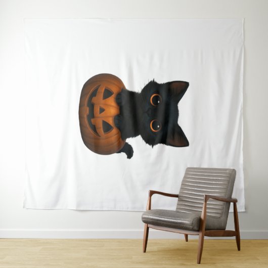 Retro Halloween Ghost und Kat Oversifizierter T -  Wandteppich (Beispiel (Horizontal))