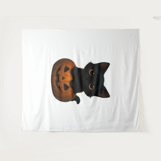 Retro Halloween Ghost und Kat Oversifizierter T -  Wandteppich (Vorderseite (Horizontal))