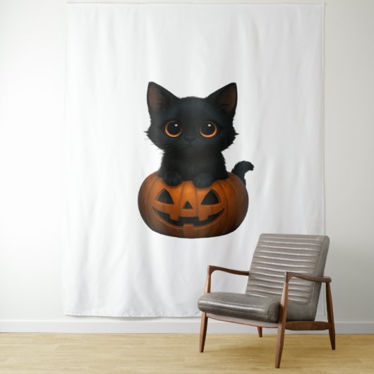 Retro Halloween Ghost und Kat Oversifizierter T -  Wandteppich (Beispiel)