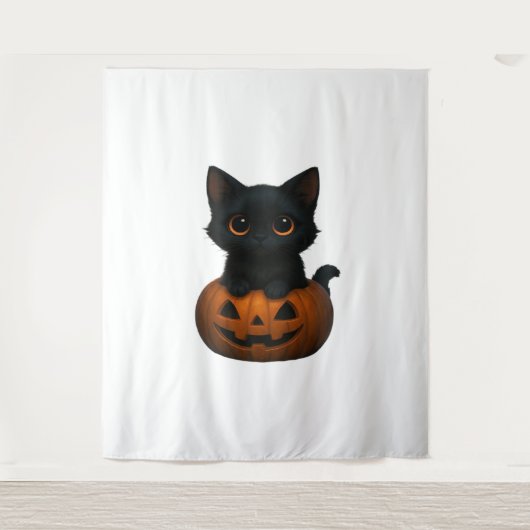 Retro Halloween Ghost und Kat Oversifizierter T -  Wandteppich (Vorderseite)