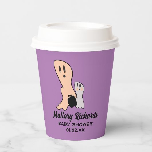 Retro Halloween Ghost Unsere kleine Boo Baby Dusch Pappbecher (Vorderseite)