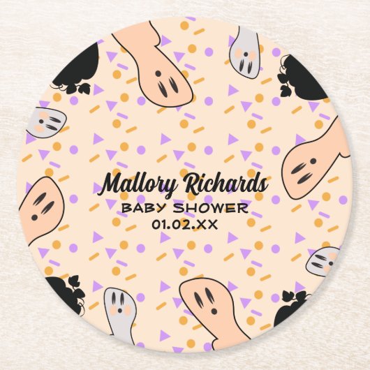 Retro Halloween Ghost Unsere kleine Boo Baby Dusch Runder Pappuntersetzer (Vorderseite)