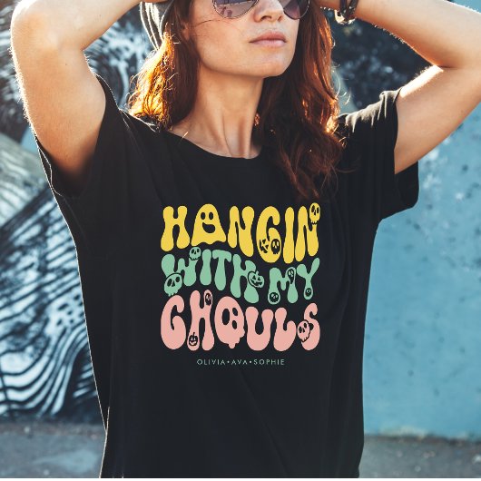 Retro Halloween Ghouls Individuelle Name | Rosa gr T-Shirt